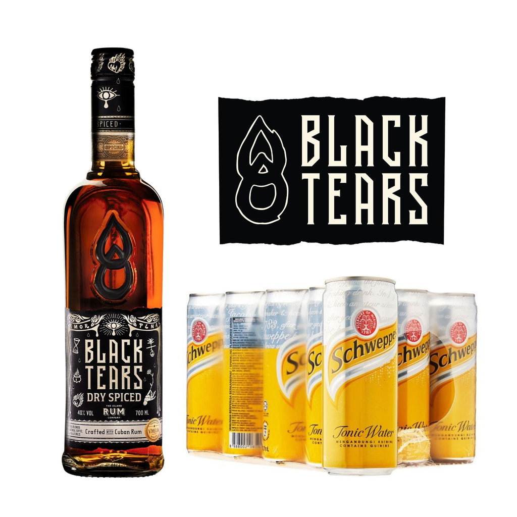 Tears & Tonic Bundle (1 x Black Tears Spiced Rum, 12 cans Schweppes Tonic)