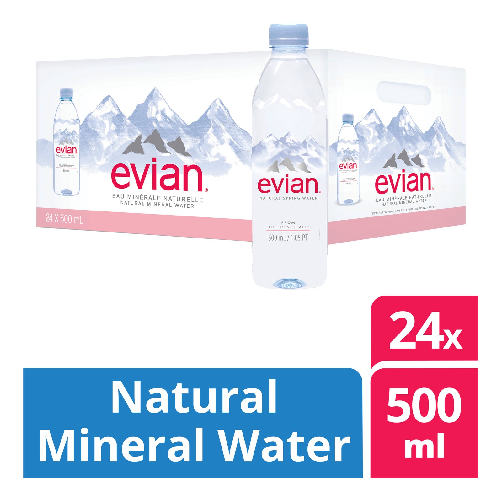 Evian Natural Mineral Water (24 x 500ml) BBF: Aug 2025