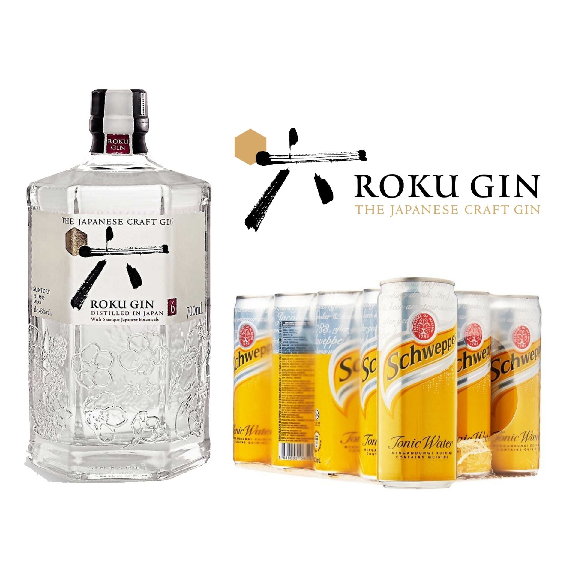 Gin & Tonic Bundle (1 x Roku Gin 700ml & Schweppes Tonic 12 Can x 330ml)